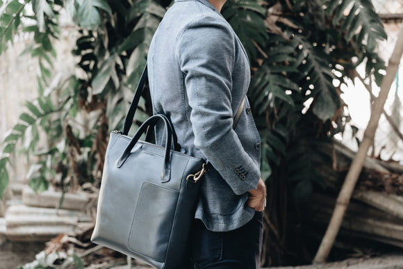 The Crossbody Tote | Blue Leather Tote | Albert Tusk Leather Goods Online