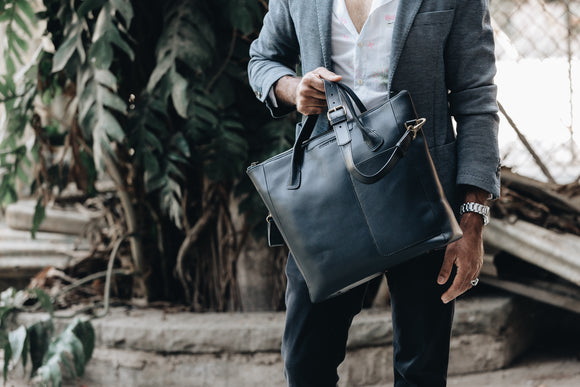 The Crossbody Tote | Blue Leather Tote | Albert Tusk Leather Goods Online