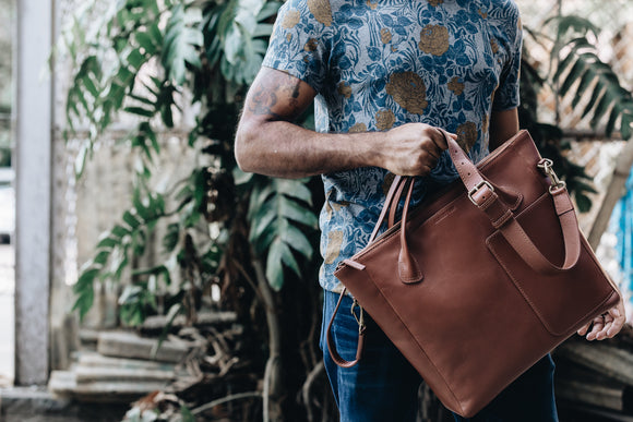 The Crossbody Tote | Blue Leather Tote | Albert Tusk Leather Goods Online
