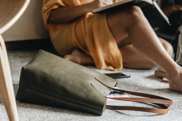 The Large Tote | Green Leather Tote Bag | Albert Tusk Leather Goods Online