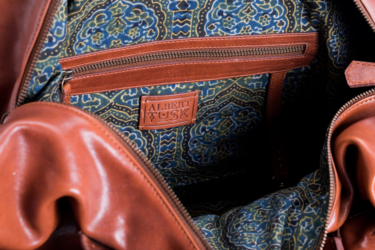 The Signature Duffle | Tan Leather Duffle Bag | Albert Tusk Leather Goods Online
