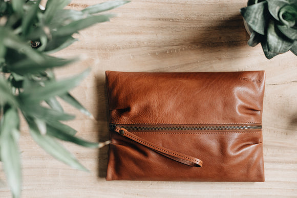 The Large Flat-Pouch | Tan Leather Pouch | Albert Tusk Leather Goods Online