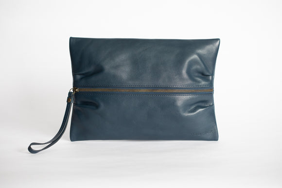 The Large Flat-Pouch | Blue Leather Pouch | Albert Tusk Leather Goods Online