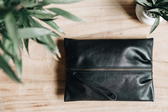 The Large Flat-Pouch | Blue Leather Pouch | Albert Tusk Leather Goods Online