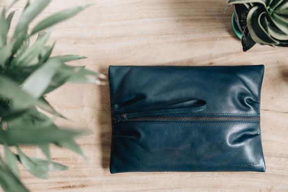 The Large Flat-Pouch | Blue Leather Pouch | Albert Tusk Leather Goods Online