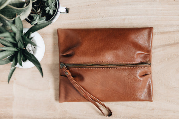 The Medium Flat-Pouch | Tan Leather Pouch | Albert Tusk Leather Goods Online