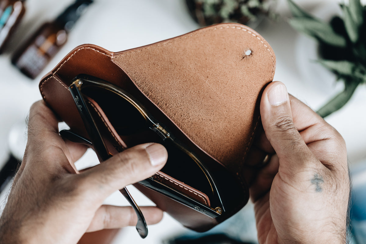 The Sunglass Sleeve | Tan Leather Pouch | Albert Tusk Leather Goods Online