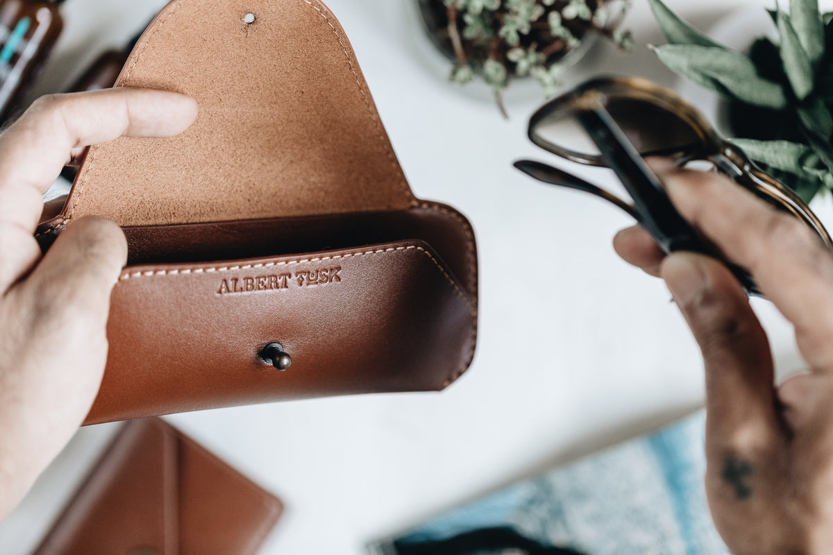 The Sunglass Sleeve | Tan Leather Pouch | Albert Tusk Leather Goods Online