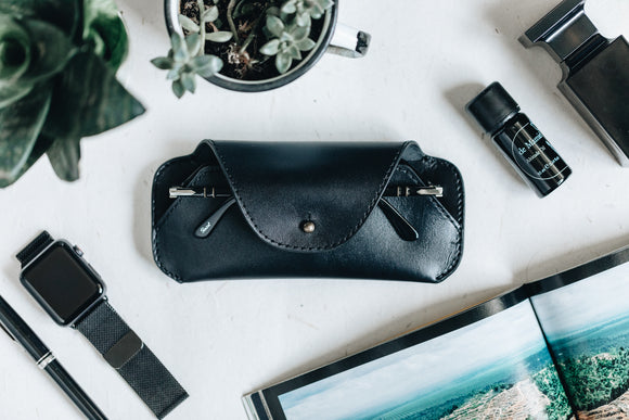 The Sunglass Sleeve | Black Leather Pouch | Albert Tusk Leather Goods Online