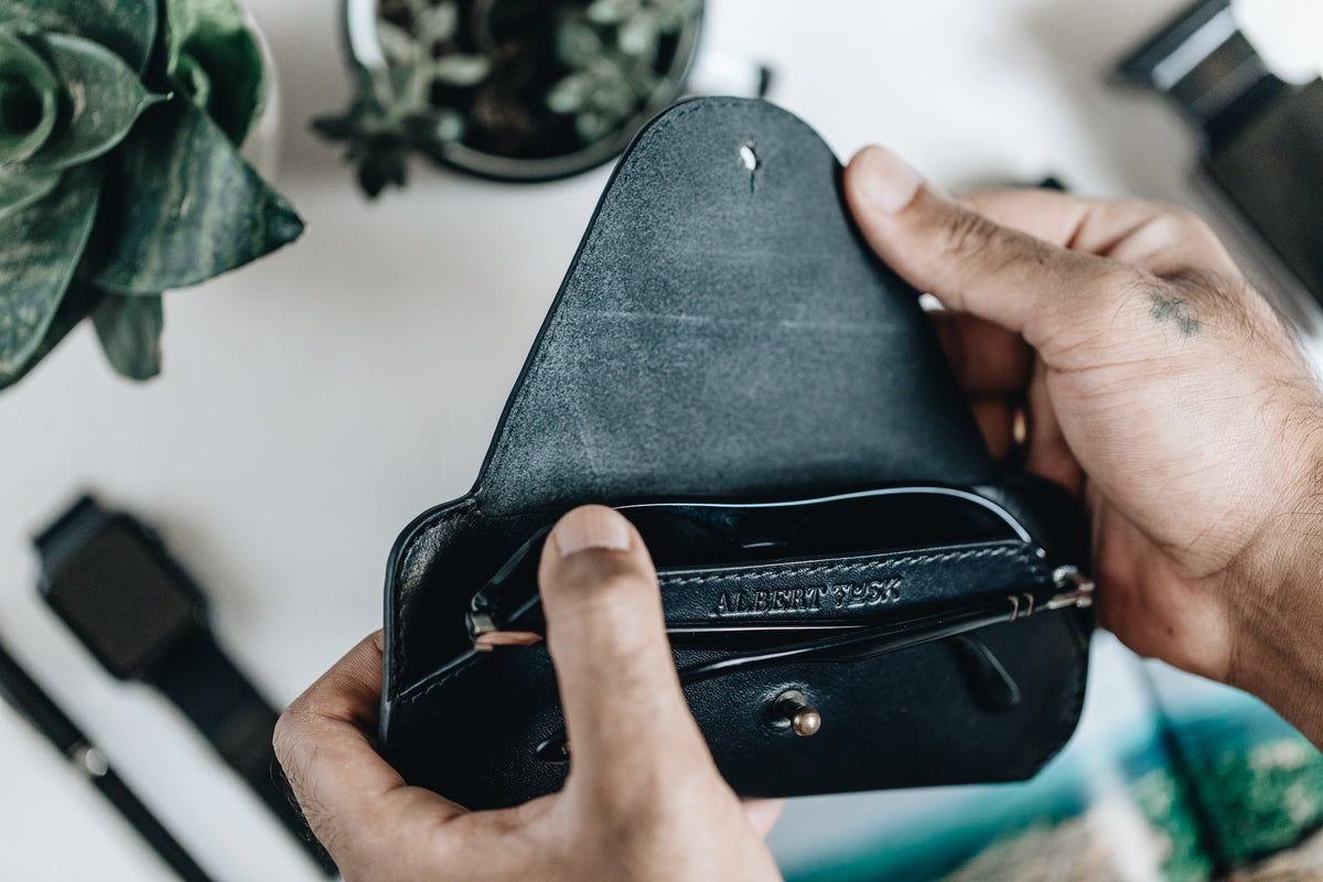 The Sunglass Sleeve | Black Leather Pouch | Albert Tusk Leather Goods Online