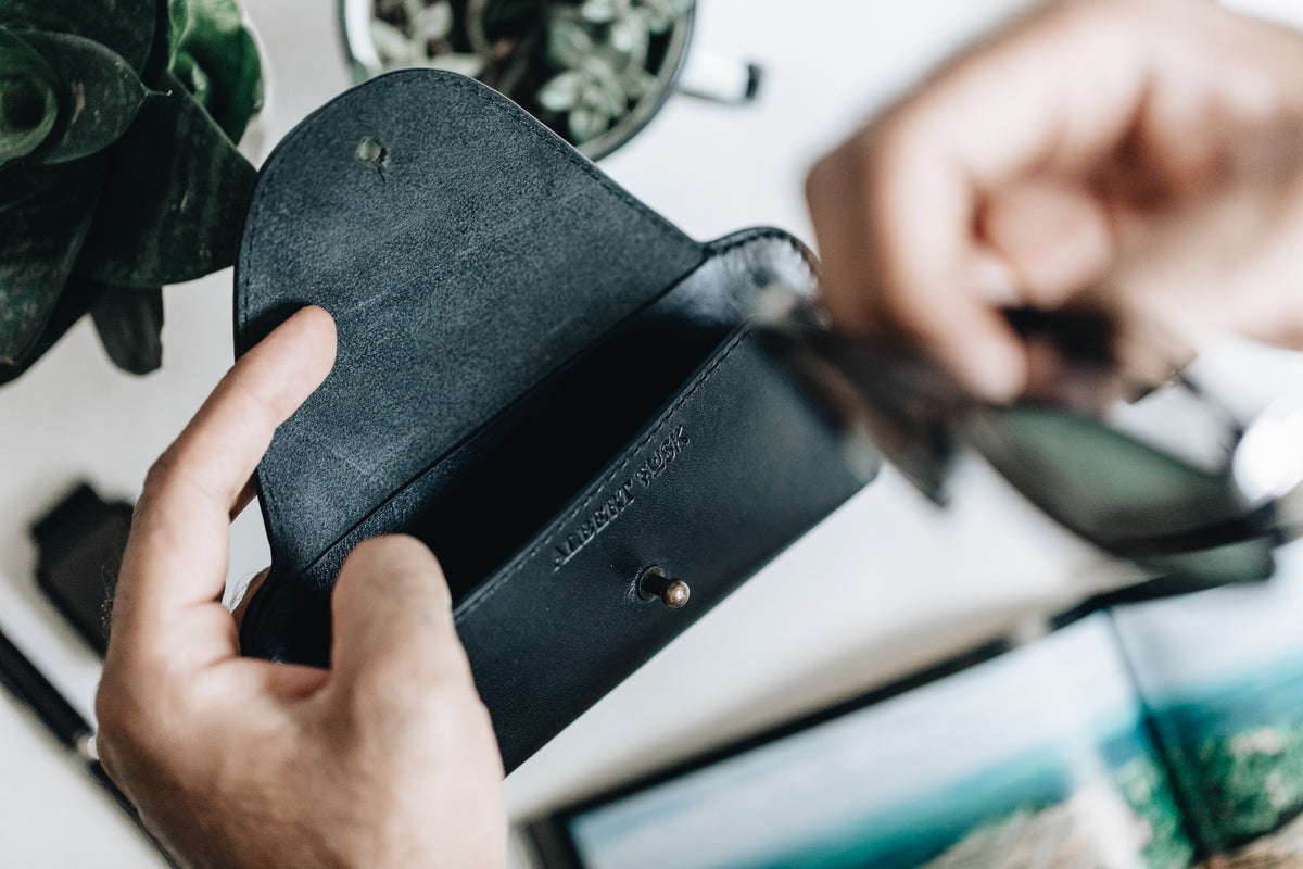 The Sunglass Sleeve | Black Leather Pouch | Albert Tusk Leather Goods Online
