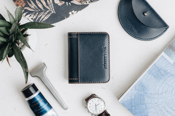 The Tall Bifold | Blue Leather Wallet | Albert Tusk Leather Goods Online