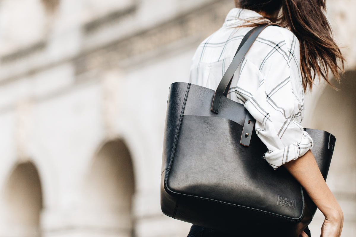 The Transport Tote | Black Leather Tote Bag | Albert Tusk Leather Goods Online