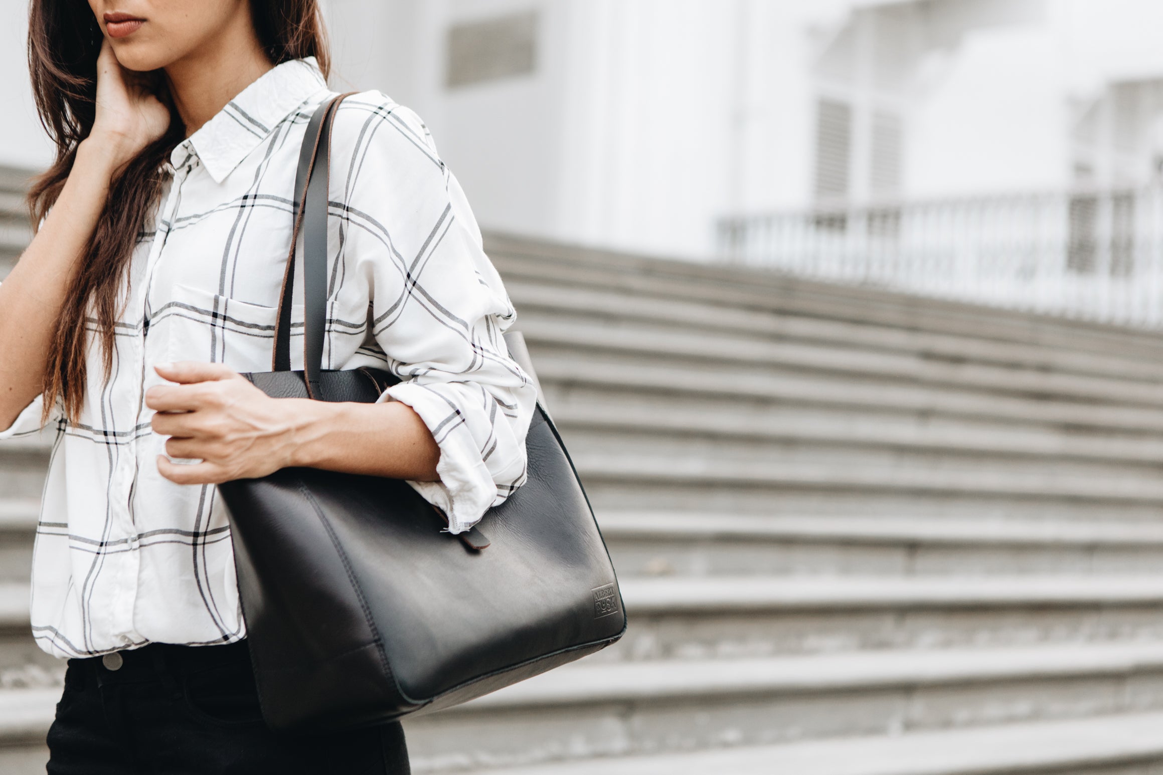 The Transport Tote | Black Leather Tote Bag | Albert Tusk Leather Goods Online