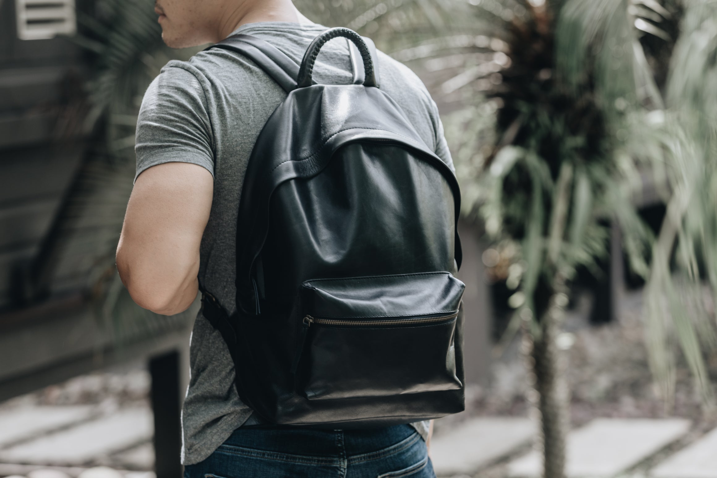 Black leather 2025 bookbag