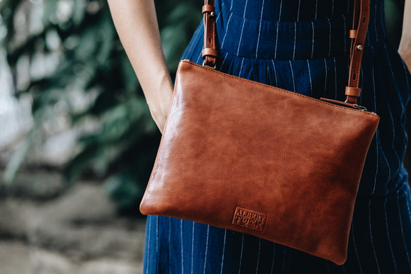 The Crossbody Clutch | Tan Crossbody Clutch | Albert Tusk Leather Goods Online