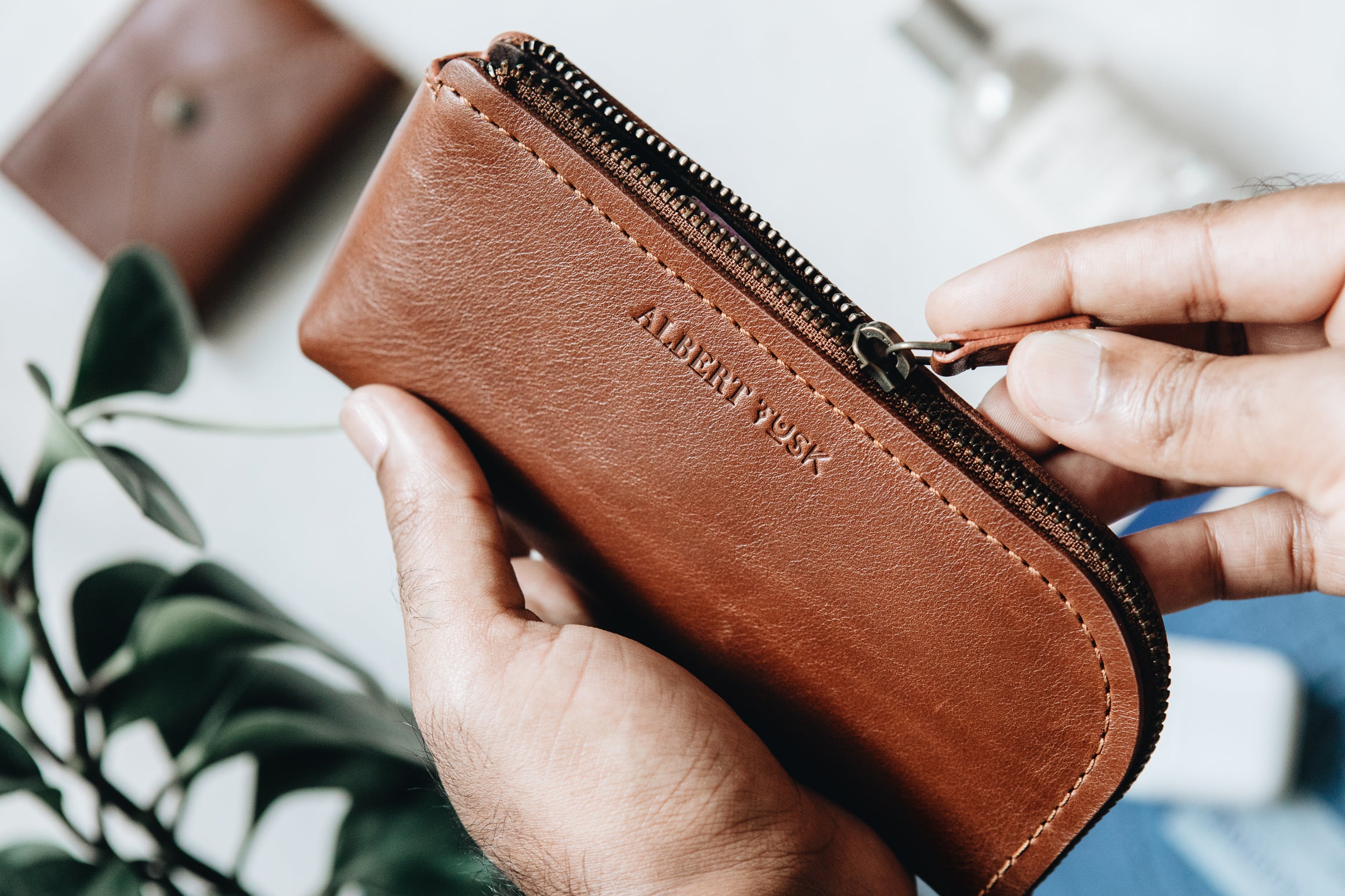 Tan online leather pouch