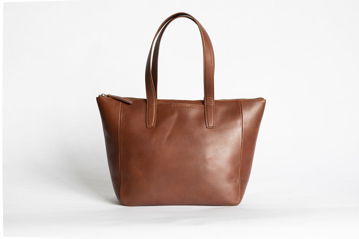 The Daily Zip-Tote | Tan Leather Tote Bag | Albert Tusk Leather Goods Online