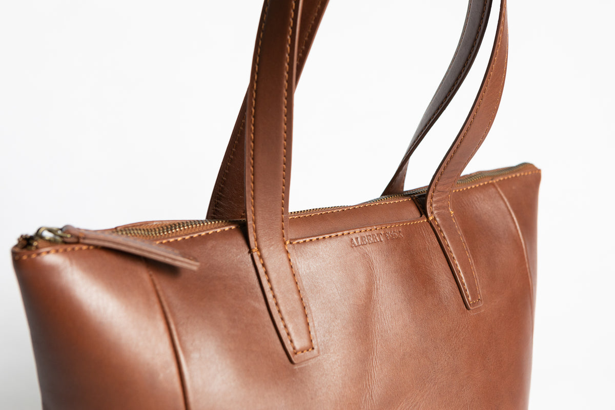The Daily Zip-Tote | Tan Leather Tote Bag | Albert Tusk Leather Goods Online