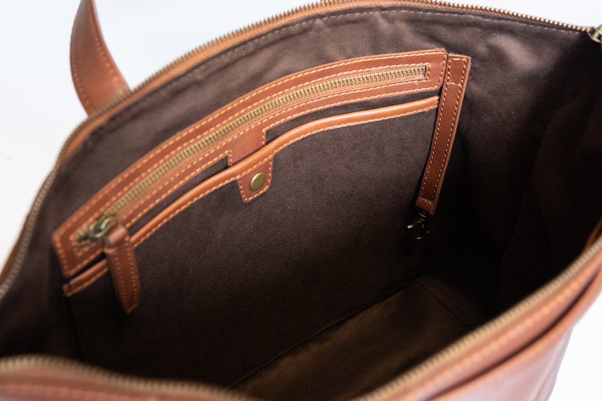 The Daily Zip-Tote | Tan Leather Tote Bag | Albert Tusk Leather Goods Online