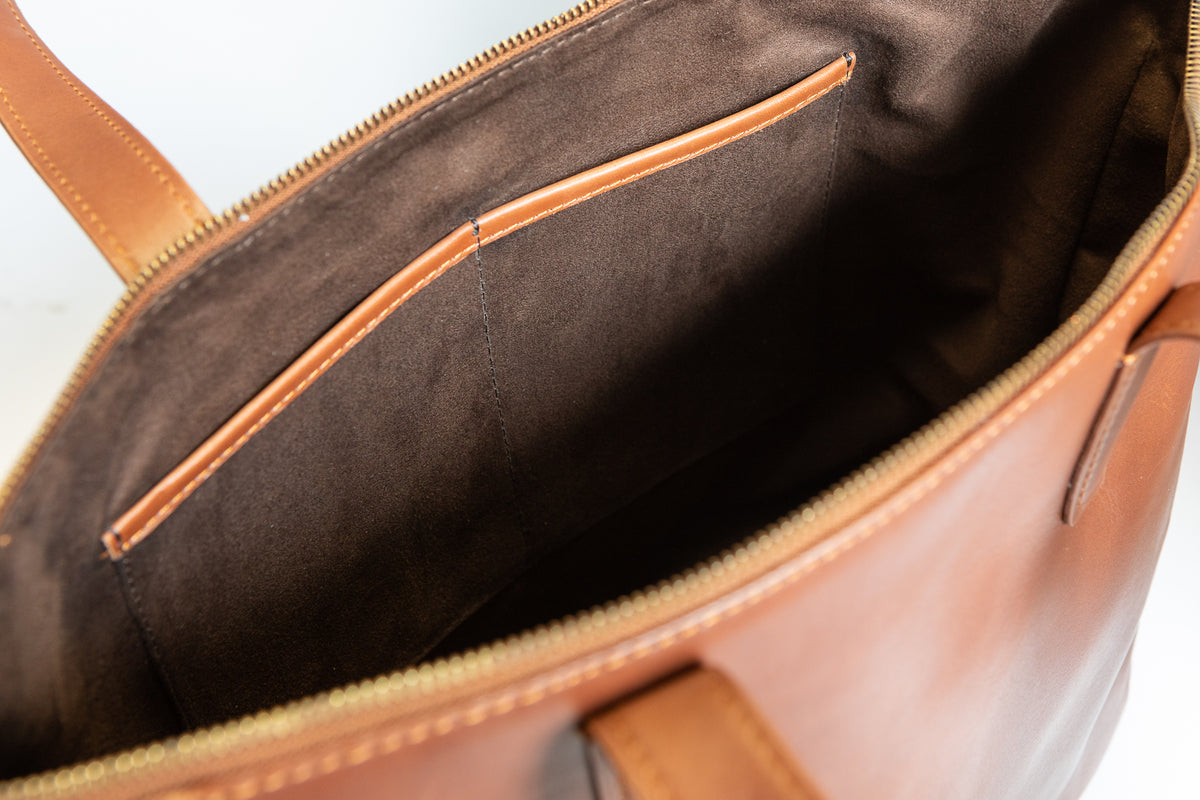 The Daily Zip-Tote | Tan Leather Tote Bag | Albert Tusk Leather Goods Online