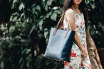The Large Tote | Blue Leather Tote Bag | Albert Tusk Leather Goods Online