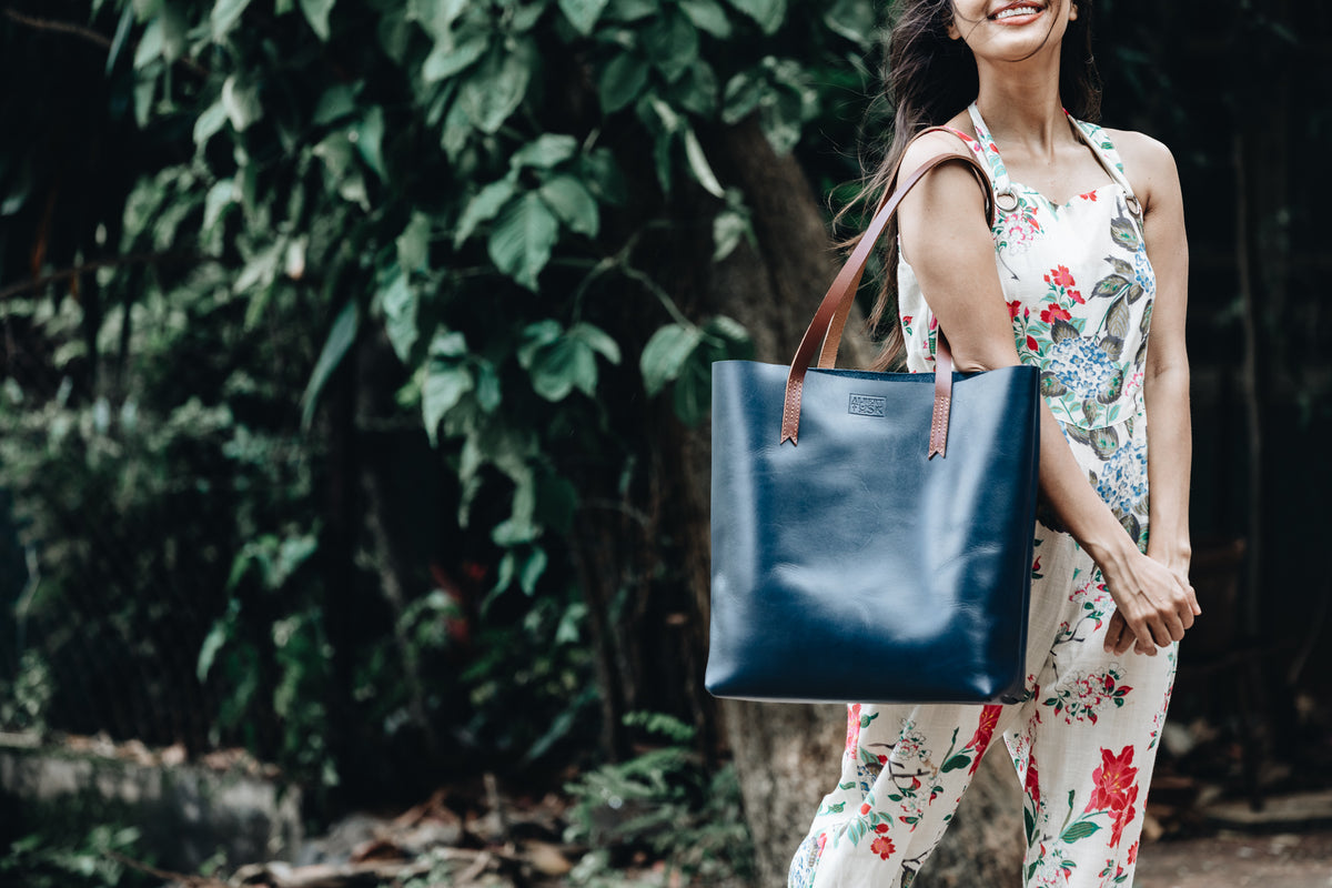 The Large Tote | Blue Leather Tote Bag | Albert Tusk Leather Goods Online