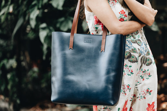 The Large Tote | Blue Leather Tote Bag | Albert Tusk Leather Goods Online