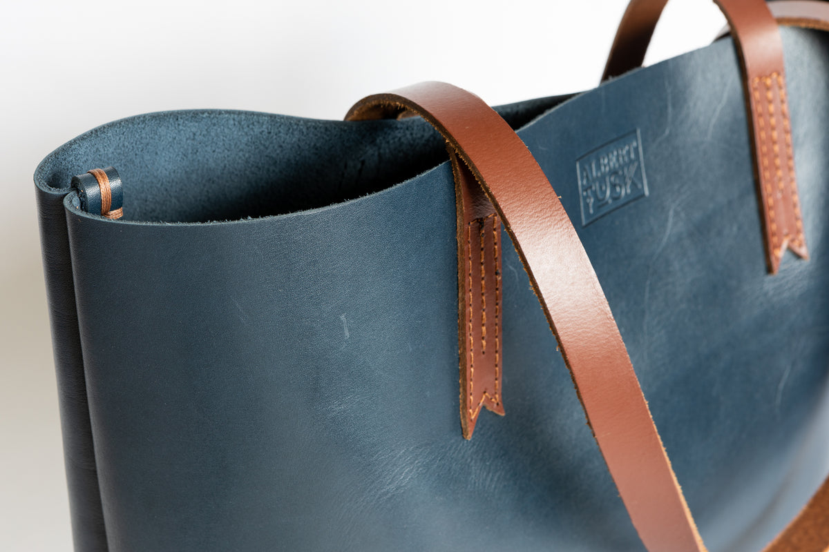 The Large Tote | Blue Leather Tote Bag | Albert Tusk Leather Goods Online