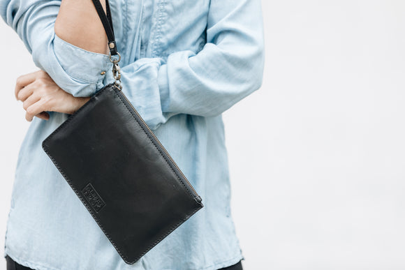 The Medium Clutch | Black Leather Clutch | Albert Tusk Leather Goods Online