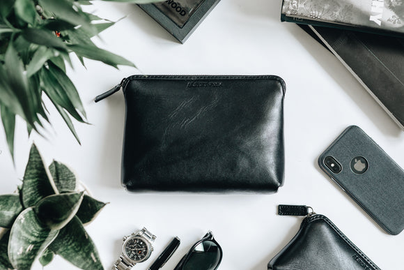 The Medium Pouch | Black Leather Pouch | Albert Tusk Leather Goods Online