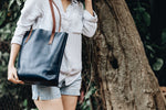 The Medium Tote | Blue Leather Tote Bag | Albert Tusk Leather Goods Online