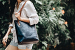 The Medium Tote | Blue Leather Tote Bag | Albert Tusk Leather Goods Online