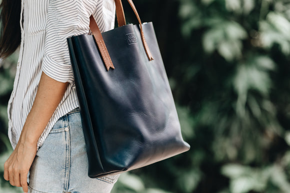 The Medium Tote | Blue Leather Tote Bag | Albert Tusk Leather Goods Online