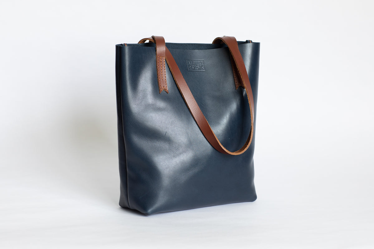 The Medium Tote | Blue Leather Tote Bag | Albert Tusk Leather Goods Online