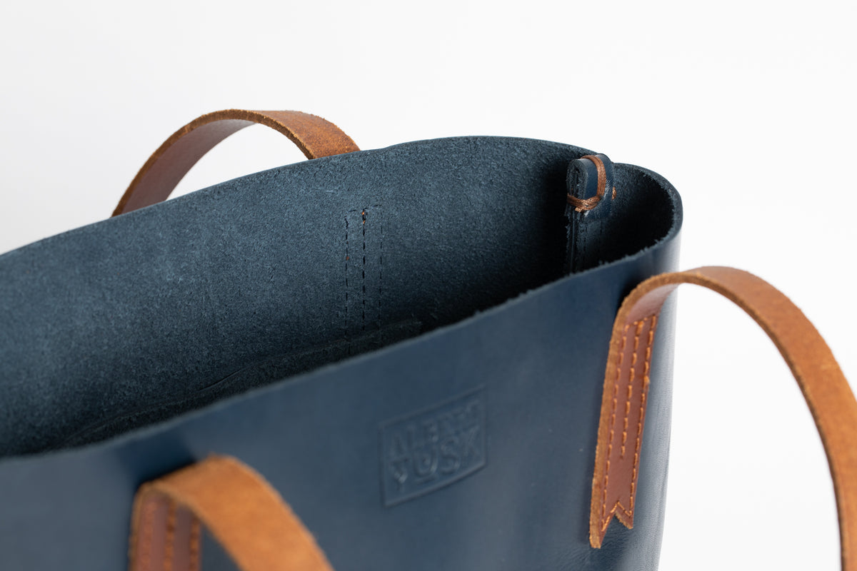The Medium Tote | Blue Leather Tote Bag | Albert Tusk Leather Goods Online