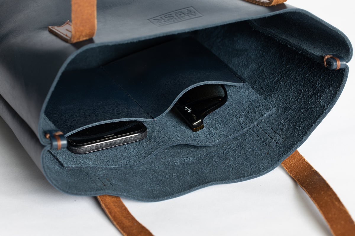 The Medium Tote | Blue Leather Tote Bag | Albert Tusk Leather Goods Online