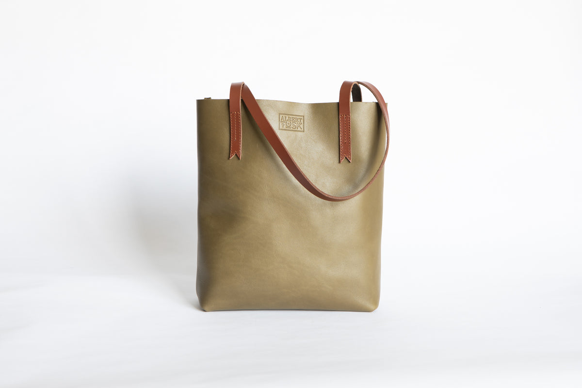 The Medium Tote | Green Leather Tote Bag | Albert Tusk Leather Goods Online