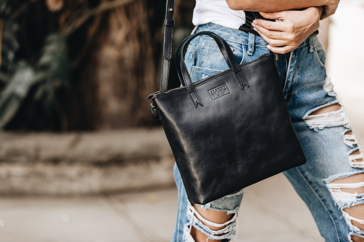 The Mini Tote | Black Mini Tote | Albert Tusk Leather Goods Online