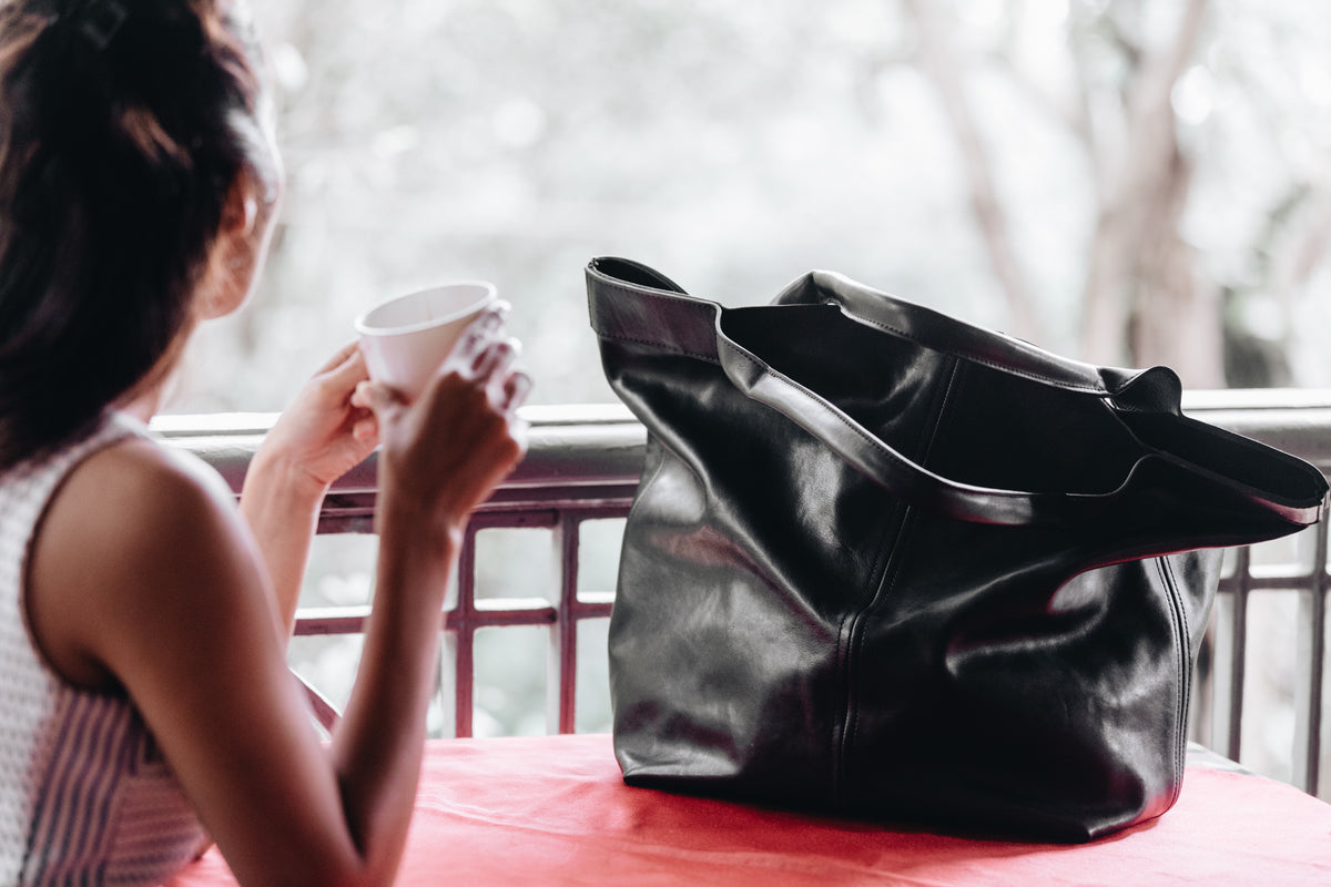 The Oversized Tote | Oversized Black Leather Tote | Albert Tusk Leather Goods Online