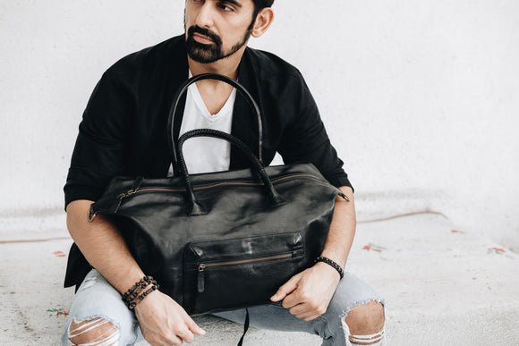 The Signature Duffle | Black Leather Duffle Bag | Albert Tusk Leather Goods Online