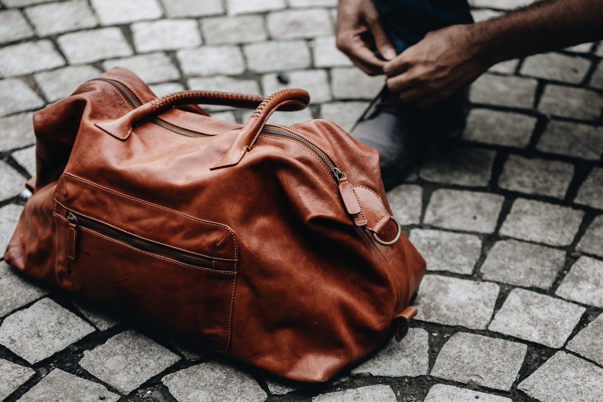 The Signature Duffle | Tan Leather Duffle Bag | Albert Tusk Leather Goods Online