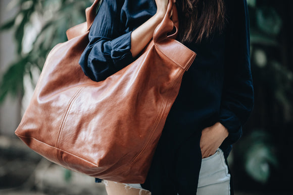 The Oversized Tote | Oversized Tan Leather Tote | Albert Tusk Leather Goods Online