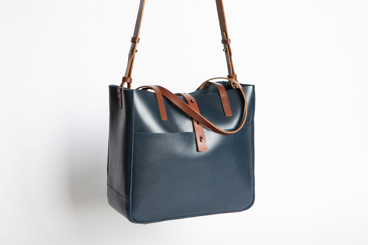 The Transport Tote | Blue Leather Tote Bag | Albert Tusk Leather Goods Online