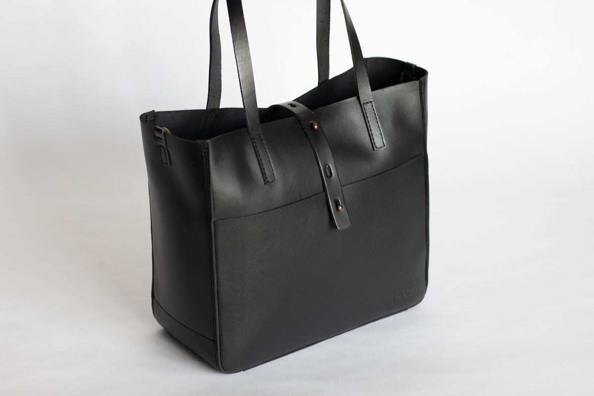 The Transport Tote | Black Leather Tote Bag | Albert Tusk Leather Goods Online