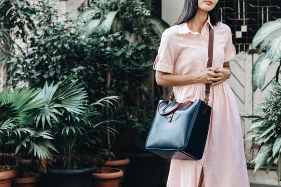 The Transport Tote | Blue Leather Tote Bag | Albert Tusk Leather Goods Online